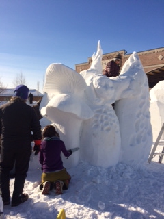 snow sculptors at work