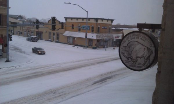 snowcovered intersection in Driggs, Idaho